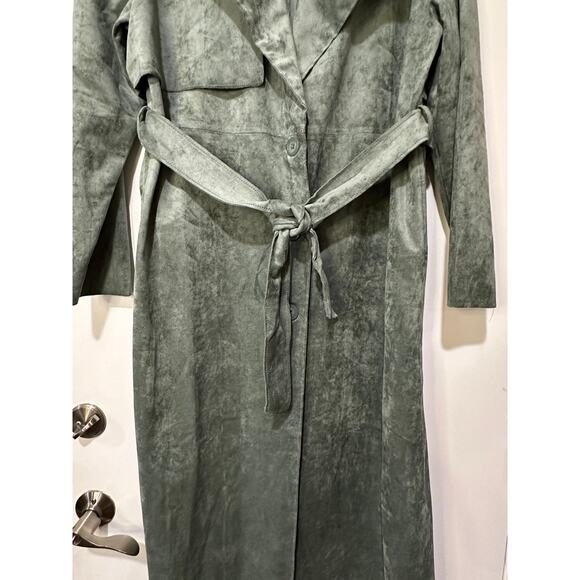Blank NYC Free People Vegan Suede Trench Coat Size Medium NWT Olive Branch - Picture 8 of 14